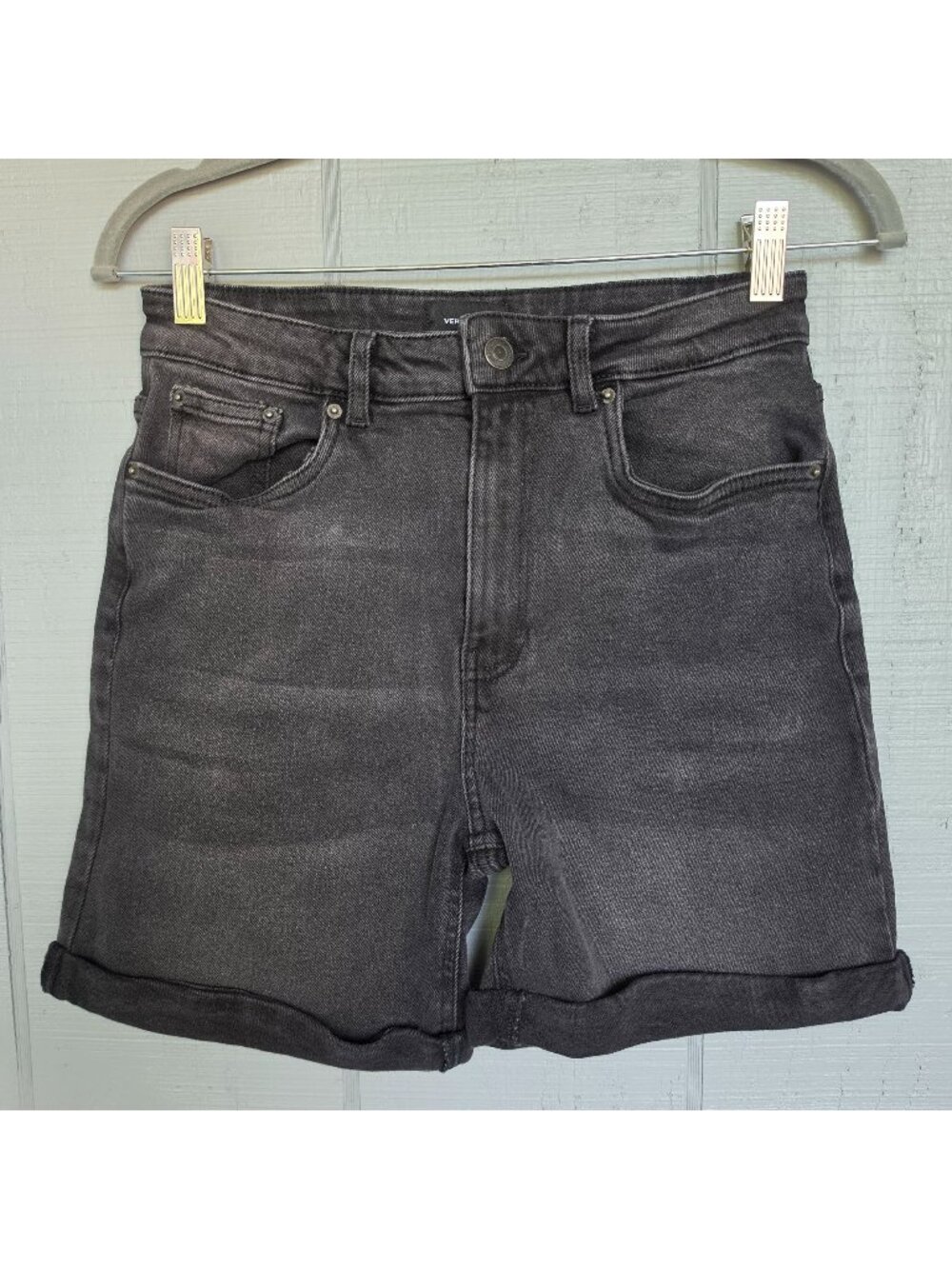 Vero Moda Black Denim Shorts Rolled Cuff Stretch Casual Women's Jean. Sz S
